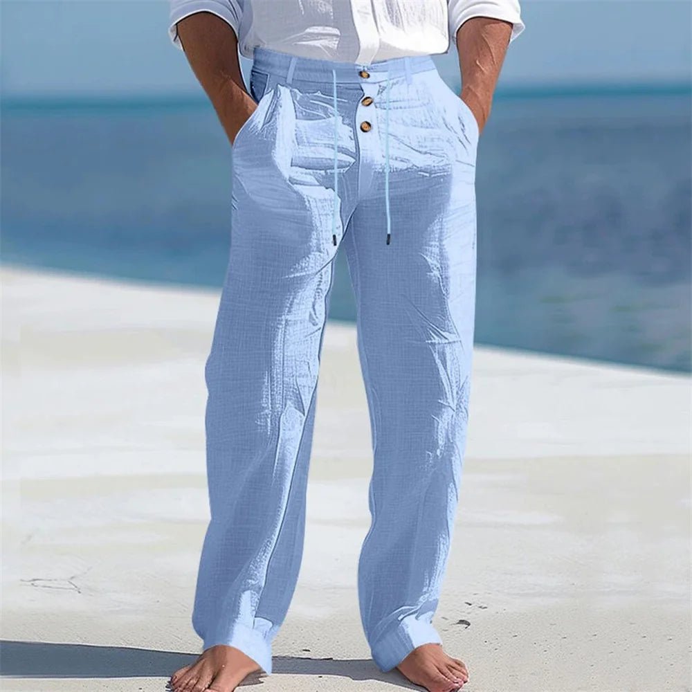 Men's Casual Cotton Straight Leg Pants - Drawstring Daily Trousers - StepByStepNow