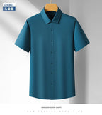 Men's Casual High Elasticity Shirt Fashionable Short Sleeved Solid Men Color Shirt Non Ironing Wrinkle Resistant Business Top - StepByStepNow