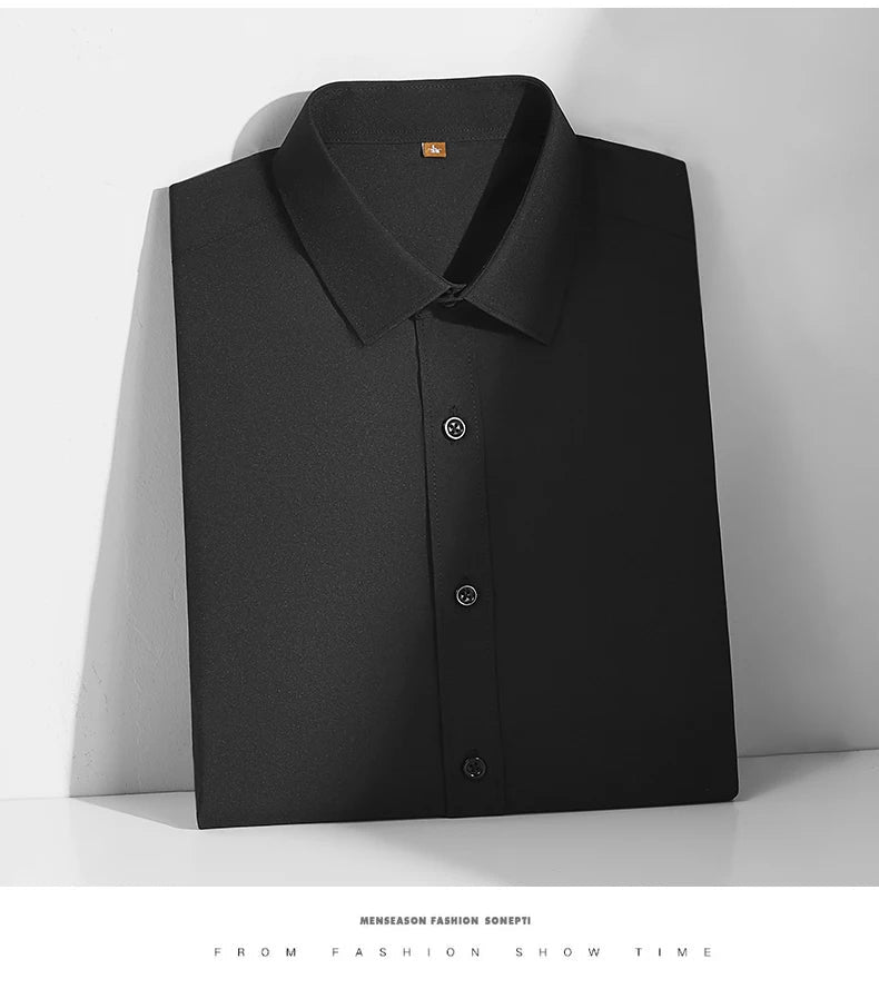 Men's Casual High Elasticity Shirt Fashionable Short Sleeved Solid Men Color Shirt Non Ironing Wrinkle Resistant Business Top - StepByStepNow