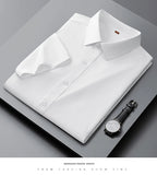 Men's Casual High Elasticity Shirt Fashionable Short Sleeved Solid Men Color Shirt Non Ironing Wrinkle Resistant Business Top - StepByStepNow