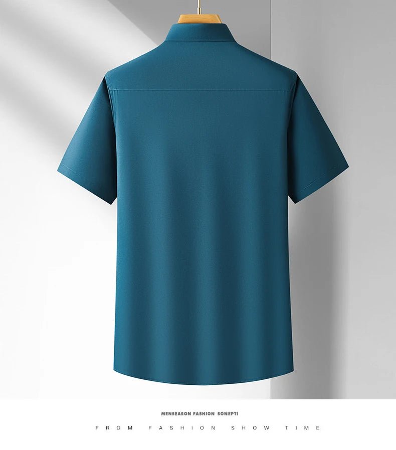 Men's Casual High Elasticity Shirt Fashionable Short Sleeved Solid Men Color Shirt Non Ironing Wrinkle Resistant Business Top - StepByStepNow