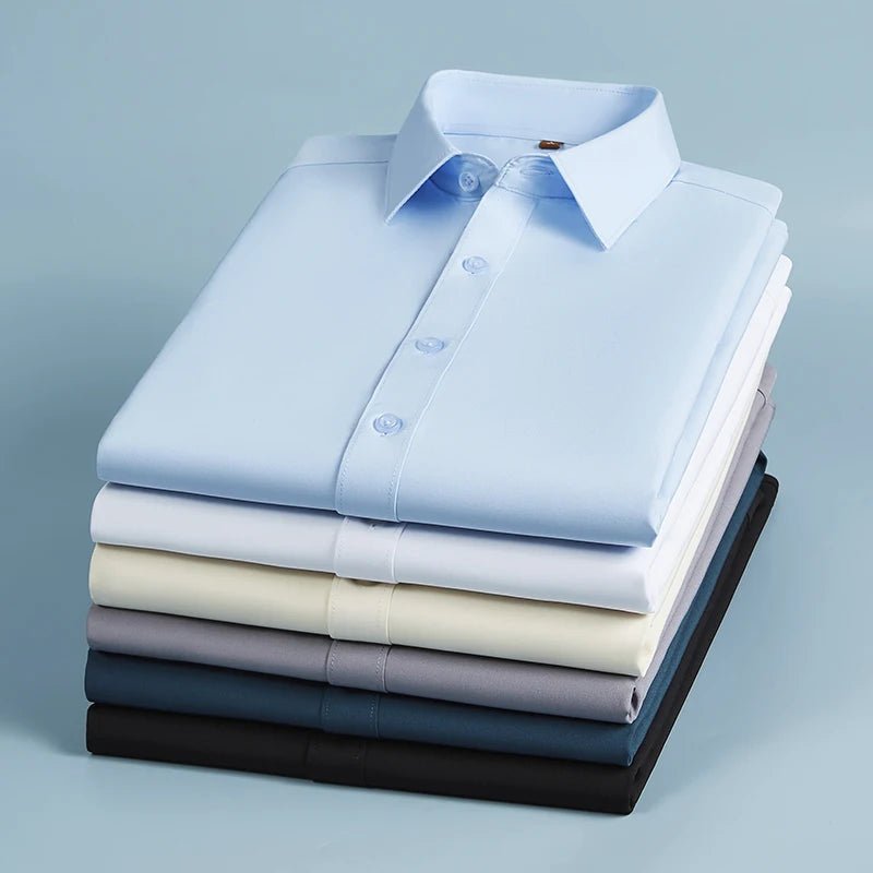 Men's Casual High Elasticity Shirt Fashionable Short Sleeved Solid Men Color Shirt Non Ironing Wrinkle Resistant Business Top - StepByStepNow