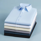 Men's Casual High Elasticity Shirt Fashionable Short Sleeved Solid Men Color Shirt Non Ironing Wrinkle Resistant Business Top - StepByStepNow