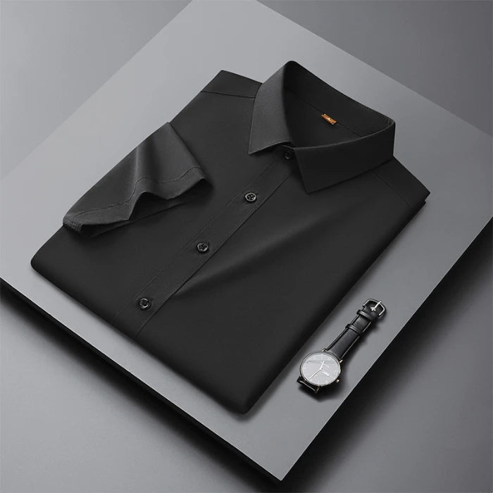 Men's Casual High Elasticity Shirt Fashionable Short Sleeved Solid Men Color Shirt Non Ironing Wrinkle Resistant Business Top - StepByStepNow