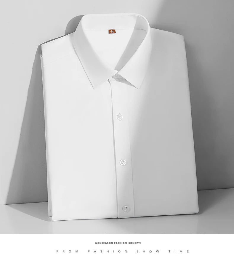 Men's Casual High Elasticity Shirt Fashionable Short Sleeved Solid Men Color Shirt Non Ironing Wrinkle Resistant Business Top - StepByStepNow