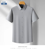 Men's Casual High Elasticity Shirt Fashionable Short Sleeved Solid Men Color Shirt Non Ironing Wrinkle Resistant Business Top - StepByStepNow