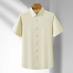 Men's Casual High Elasticity Shirt Fashionable Short Sleeved Solid Men Color Shirt Non Ironing Wrinkle Resistant Business Top - StepByStepNow