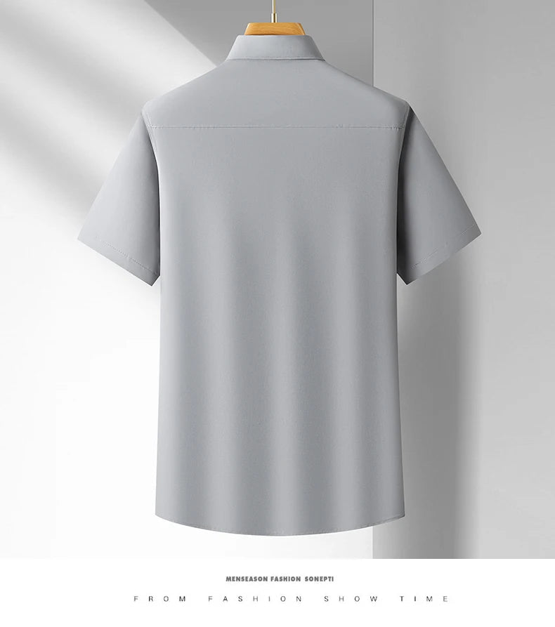 Men's Casual High Elasticity Shirt Fashionable Short Sleeved Solid Men Color Shirt Non Ironing Wrinkle Resistant Business Top - StepByStepNow