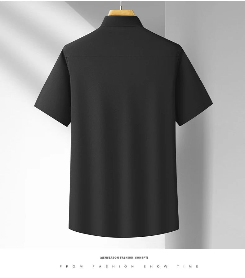 Men's Casual High Elasticity Shirt Fashionable Short Sleeved Solid Men Color Shirt Non Ironing Wrinkle Resistant Business Top - StepByStepNow
