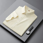 Men's Casual High Elasticity Shirt Fashionable Short Sleeved Solid Men Color Shirt Non Ironing Wrinkle Resistant Business Top - StepByStepNow