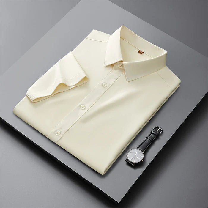 Men's Casual High Elasticity Shirt Fashionable Short Sleeved Solid Men Color Shirt Non Ironing Wrinkle Resistant Business Top - StepByStepNow