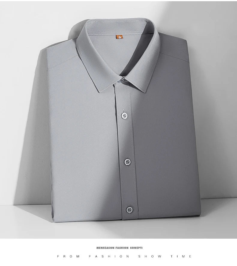 Men's Casual High Elasticity Shirt Fashionable Short Sleeved Solid Men Color Shirt Non Ironing Wrinkle Resistant Business Top - StepByStepNow