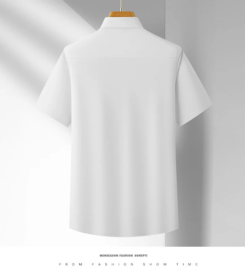 Men's Casual High Elasticity Shirt Fashionable Short Sleeved Solid Men Color Shirt Non Ironing Wrinkle Resistant Business Top - StepByStepNow