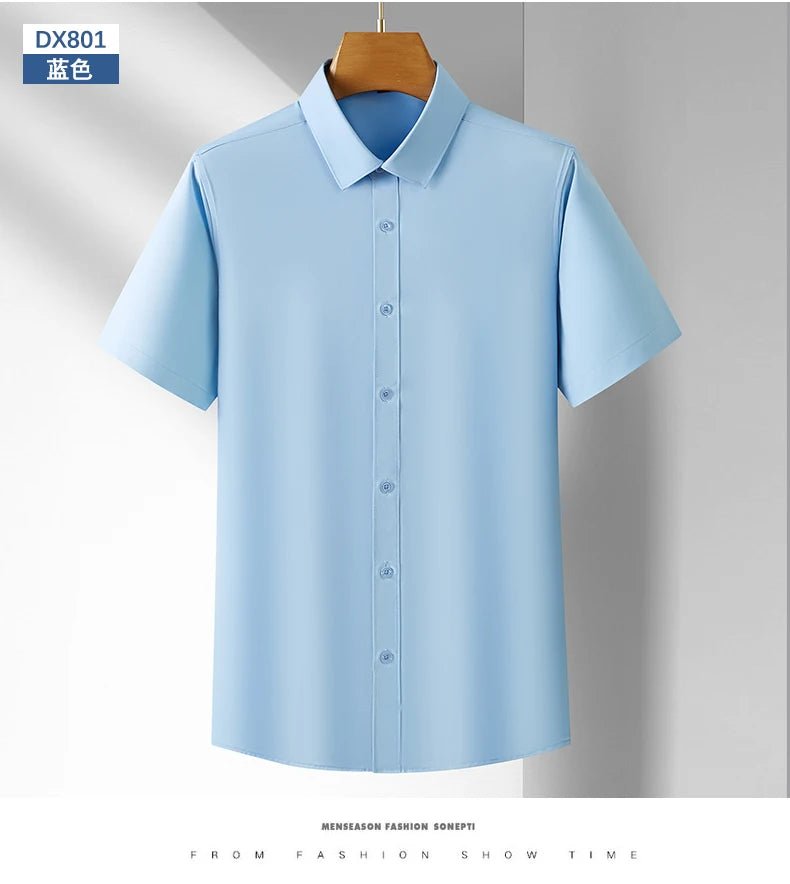 Men's Casual High Elasticity Shirt Fashionable Short Sleeved Solid Men Color Shirt Non Ironing Wrinkle Resistant Business Top - StepByStepNow
