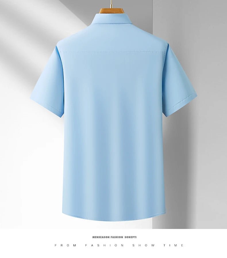 Men's Casual High Elasticity Shirt Fashionable Short Sleeved Solid Men Color Shirt Non Ironing Wrinkle Resistant Business Top - StepByStepNow