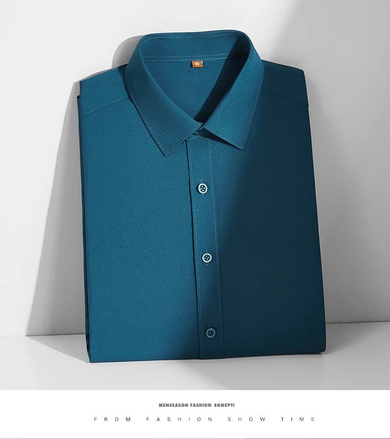 Men's Casual High Elasticity Shirt Fashionable Short Sleeved Solid Men Color Shirt Non Ironing Wrinkle Resistant Business Top - StepByStepNow
