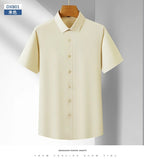 Men's Casual High Elasticity Shirt Fashionable Short Sleeved Solid Men Color Shirt Non Ironing Wrinkle Resistant Business Top - StepByStepNow