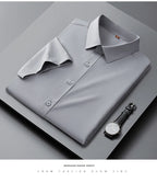 Men's Casual High Elasticity Shirt Fashionable Short Sleeved Solid Men Color Shirt Non Ironing Wrinkle Resistant Business Top - StepByStepNow