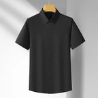 Men's Casual High Elasticity Shirt Fashionable Short Sleeved Solid Men Color Shirt Non Ironing Wrinkle Resistant Business Top - StepByStepNow