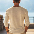 Men's Casual V - Neck Linen Blend Long Sleeve T-Shirt Breathable Lightweight Beachwear for Spring and Autumn Pullover Sweater 88 - StepByStepNow