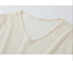 Men's Casual V - Neck Linen Blend Long Sleeve T-Shirt Breathable Lightweight Beachwear for Spring and Autumn Pullover Sweater 88 - StepByStepNow