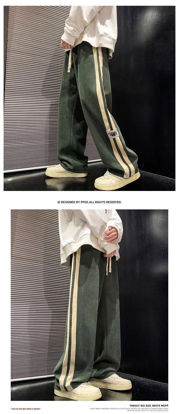 Men's Corduroy Streetwear Pants - Korean Loose Wide - Leg Trousers - StepByStepNow