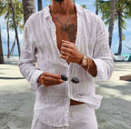 Men's Cotton Linen Casual Shirt - Loose Fit Short Sleeve Vacation Top - StepByStepNow