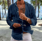 Men's Cotton Linen Casual Shirt - Loose Fit Short Sleeve Vacation Top - StepByStepNow
