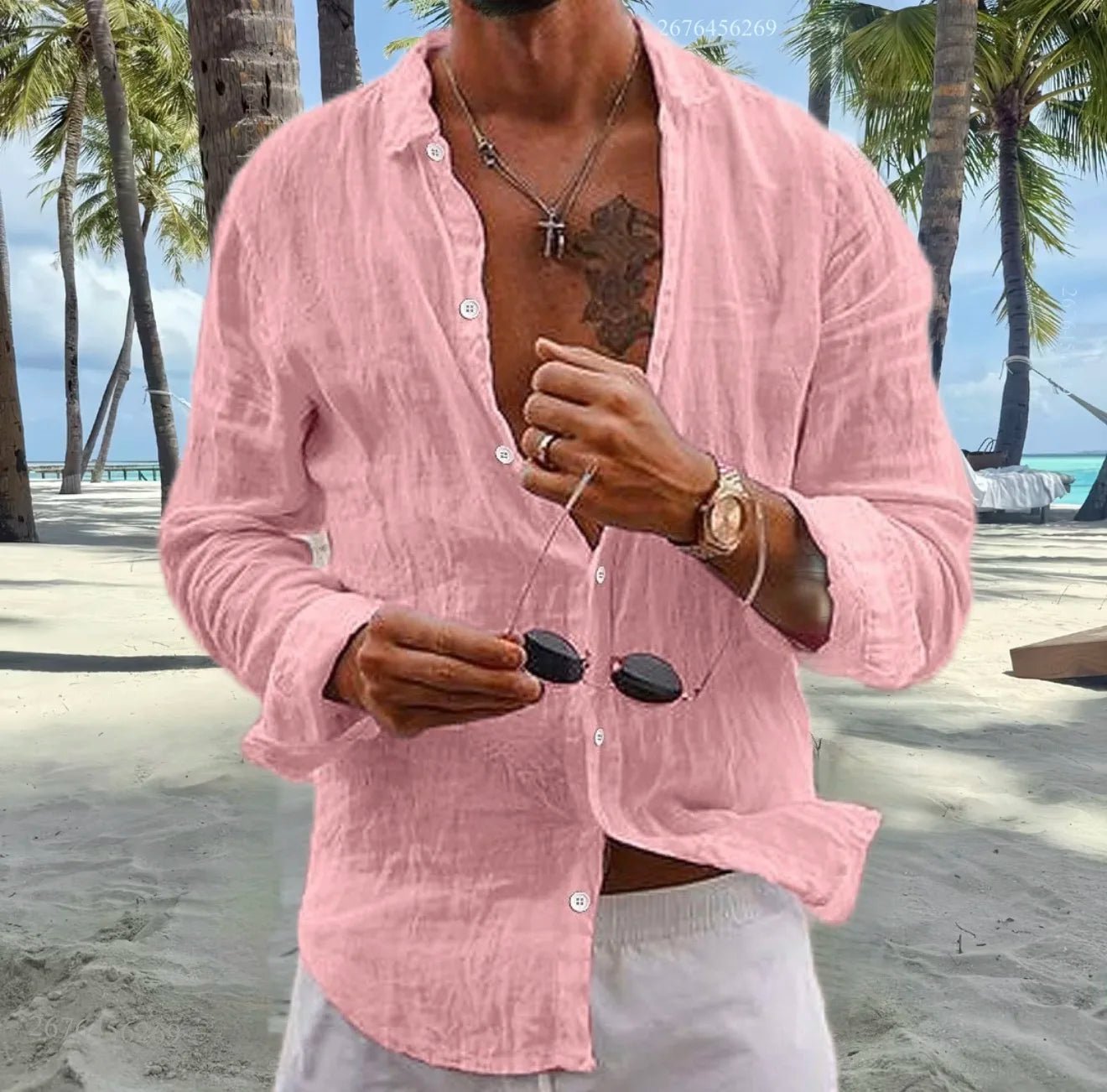 Men's Cotton Linen Casual Shirt - Loose Fit Short Sleeve Vacation Top - StepByStepNow