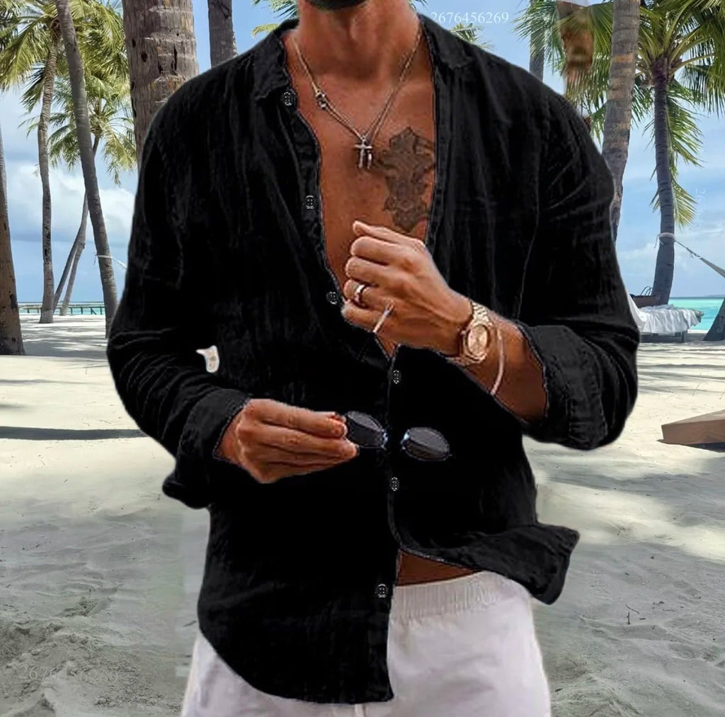 Men's Cotton Linen Casual Shirt - Loose Fit Short Sleeve Vacation Top - StepByStepNow