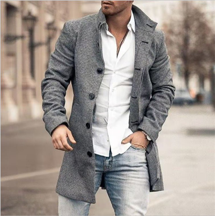 Men's Fashion Casual Tweed Stand - up Collar Coat - StepByStepNow