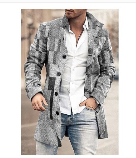 Men's Fashion Casual Tweed Stand - up Collar Coat - StepByStepNow