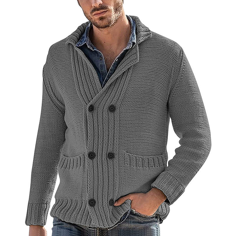 Men's Fashion Solid Color Lapel Long Sleeve Knit Jacket - StepByStepNow