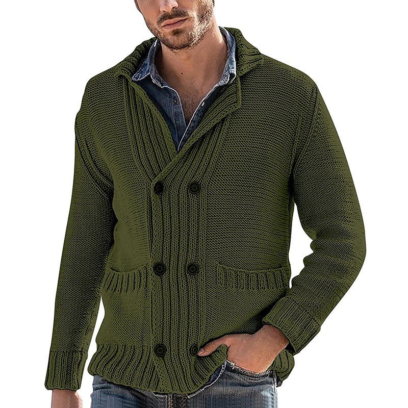 Men's Fashion Solid Color Lapel Long Sleeve Knit Jacket - StepByStepNow