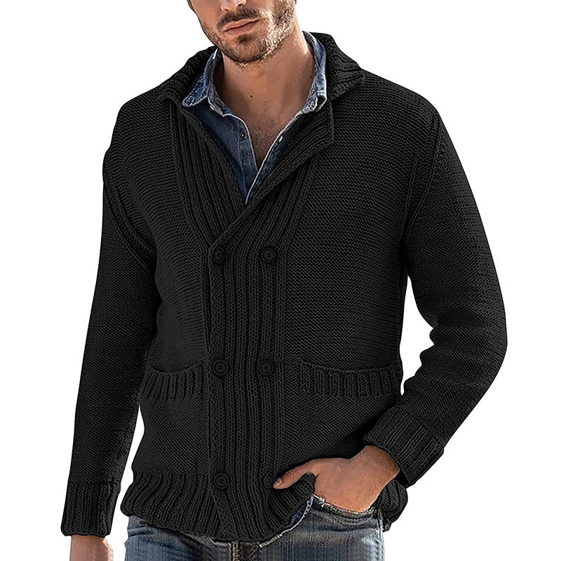 Men's Fashion Solid Color Lapel Long Sleeve Knit Jacket - StepByStepNow