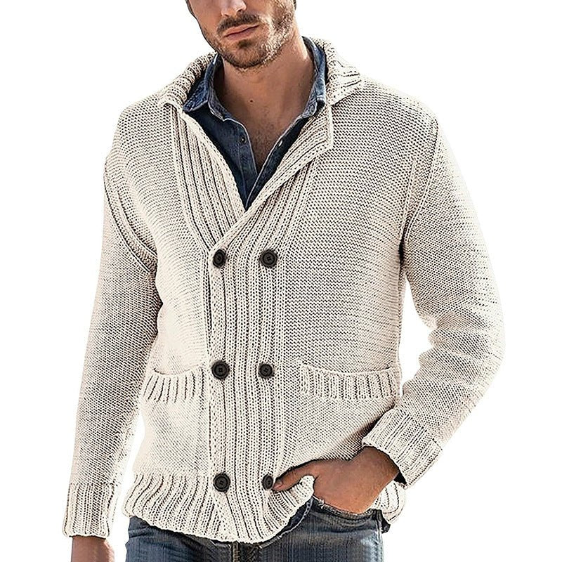 Men's Fashion Solid Color Lapel Long Sleeve Knit Jacket - StepByStepNow