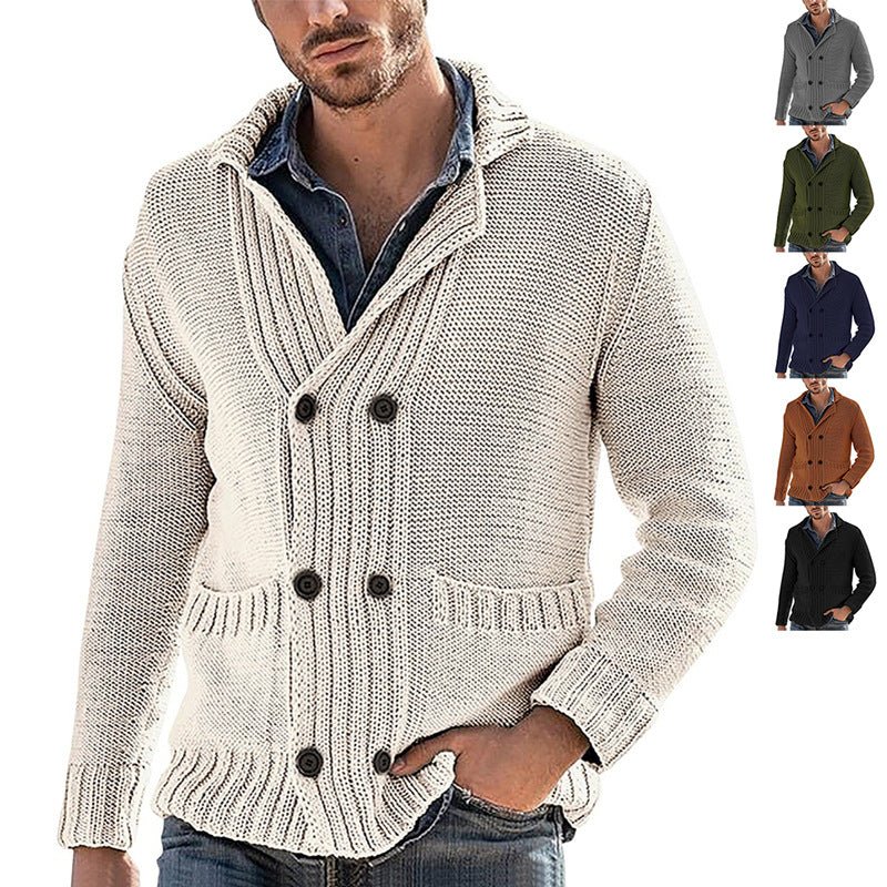Men's Fashion Solid Color Lapel Long Sleeve Knit Jacket - StepByStepNow
