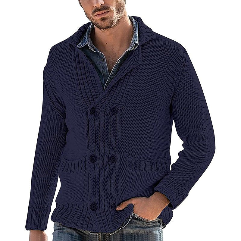 Men's Fashion Solid Color Lapel Long Sleeve Knit Jacket - StepByStepNow