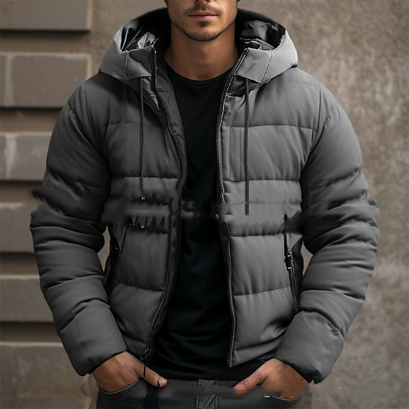 Men's Hooded Jacket Winter Pockets Zip - up Coat Casual Outerwear Clothing - StepByStepNow