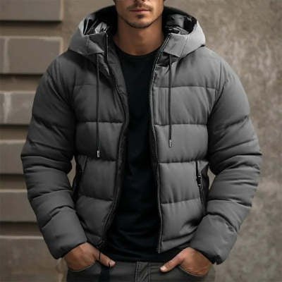 Men's Hooded Jacket Winter Pockets Zip - up Coat Casual Outerwear Clothing - StepByStepNow