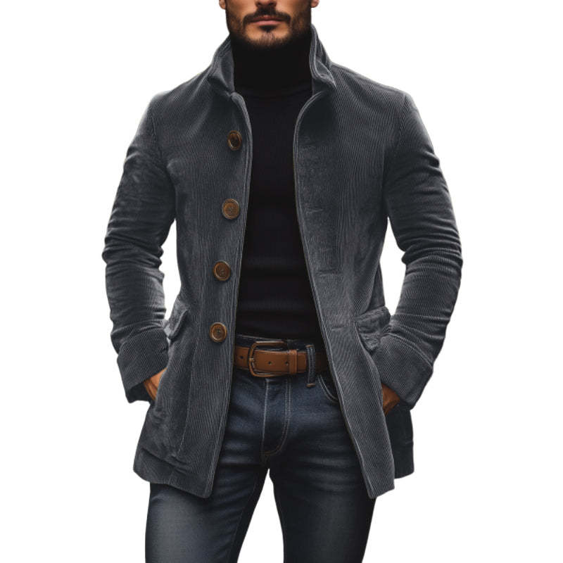 Men's Jacket Winter Stand Collar Button - up Coat Casual Blazer Outerwear Clothing - StepByStepNow