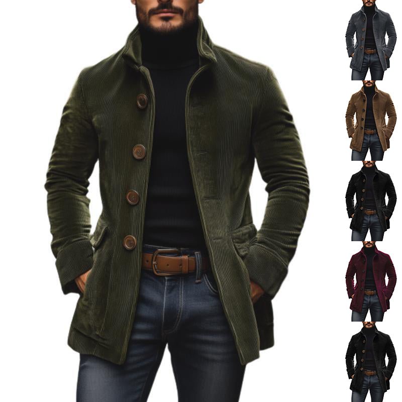 Men's Jacket Winter Stand Collar Button - up Coat Casual Blazer Outerwear Clothing - StepByStepNow