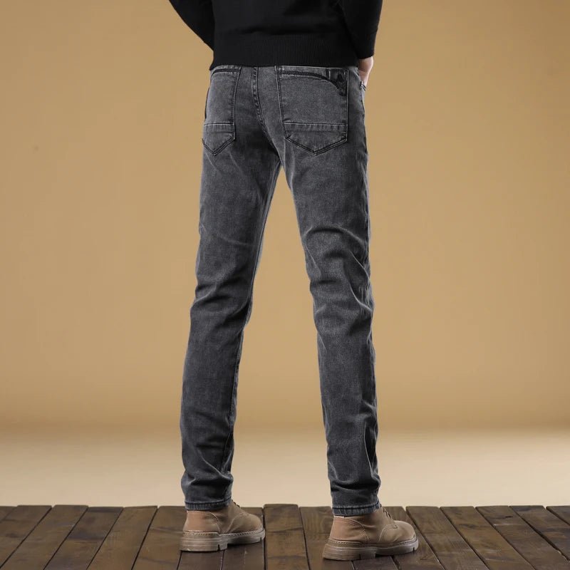 Men's Jeans Vintage Blue Solid Color Elastic Straight Classic Jeans Men Brand Slim Fashion Versatile Men's Long Trousers - StepByStepNow