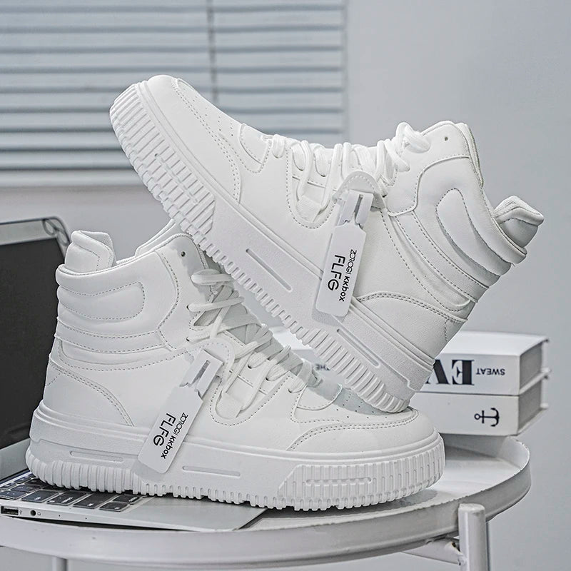 Men’s Leather Casual Mid - Top Shoes – Height Increasing Sneakers, Breathable & Hard - Wearing - StepByStepNow