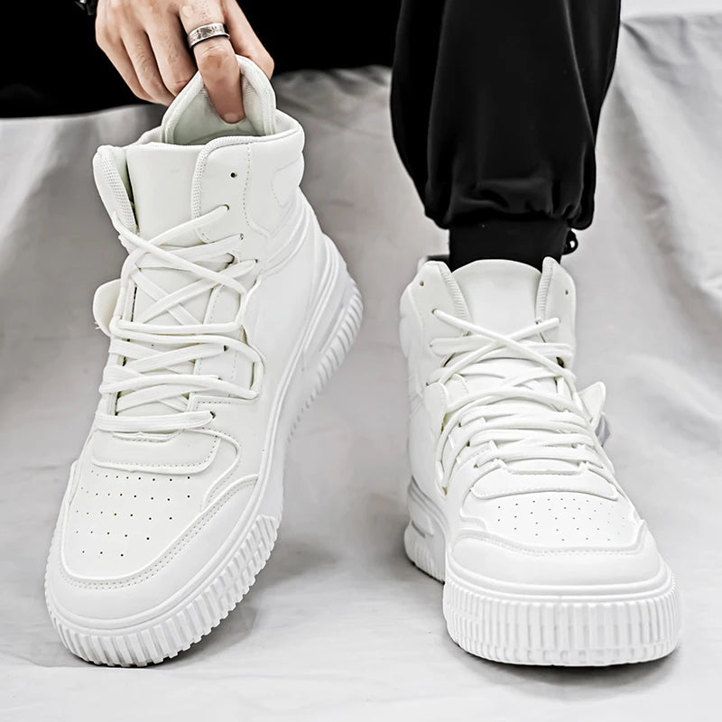 Men’s Leather Casual Mid - Top Shoes – Height Increasing Sneakers, Breathable & Hard - Wearing - StepByStepNow