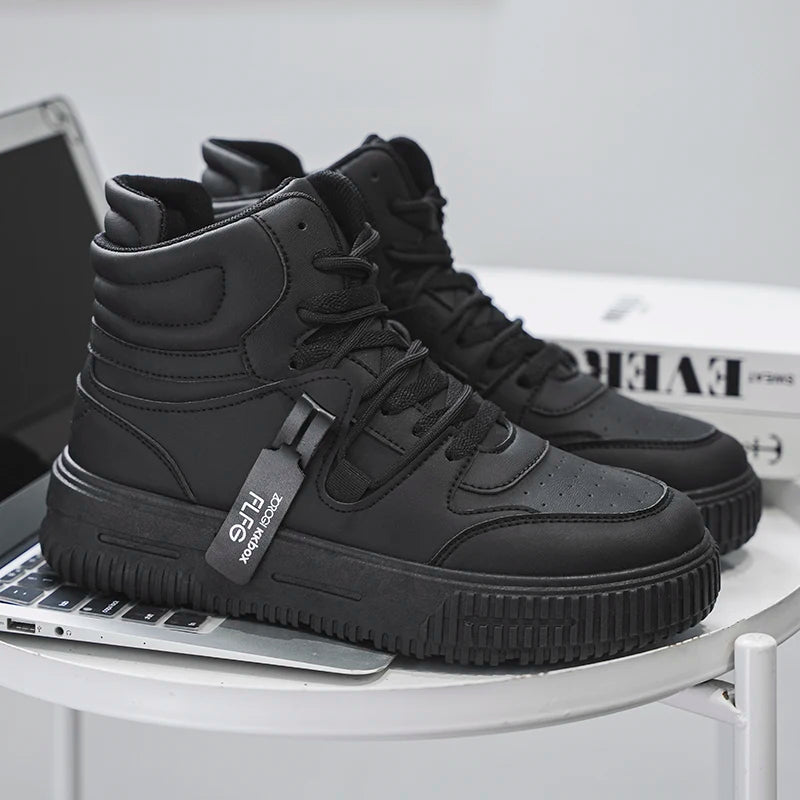 Men’s Leather Casual Mid - Top Shoes – Height Increasing Sneakers, Breathable & Hard - Wearing - StepByStepNow