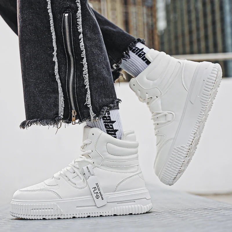 Men’s Leather Casual Mid - Top Shoes – Height Increasing Sneakers, Breathable & Hard - Wearing - StepByStepNow