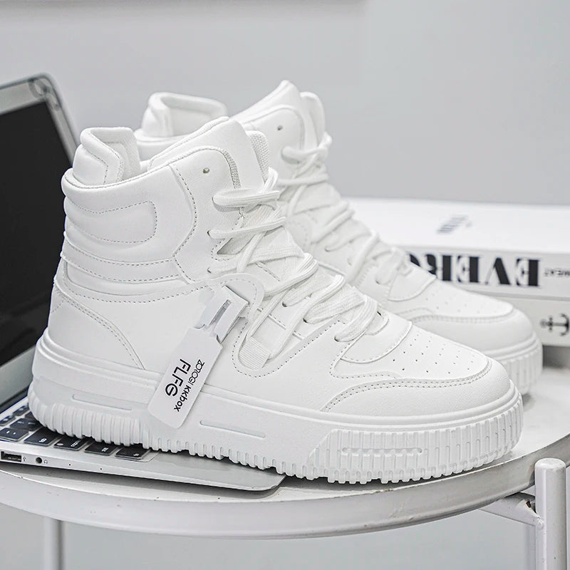 Men’s Leather Casual Mid - Top Shoes – Height Increasing Sneakers, Breathable & Hard - Wearing - StepByStepNow