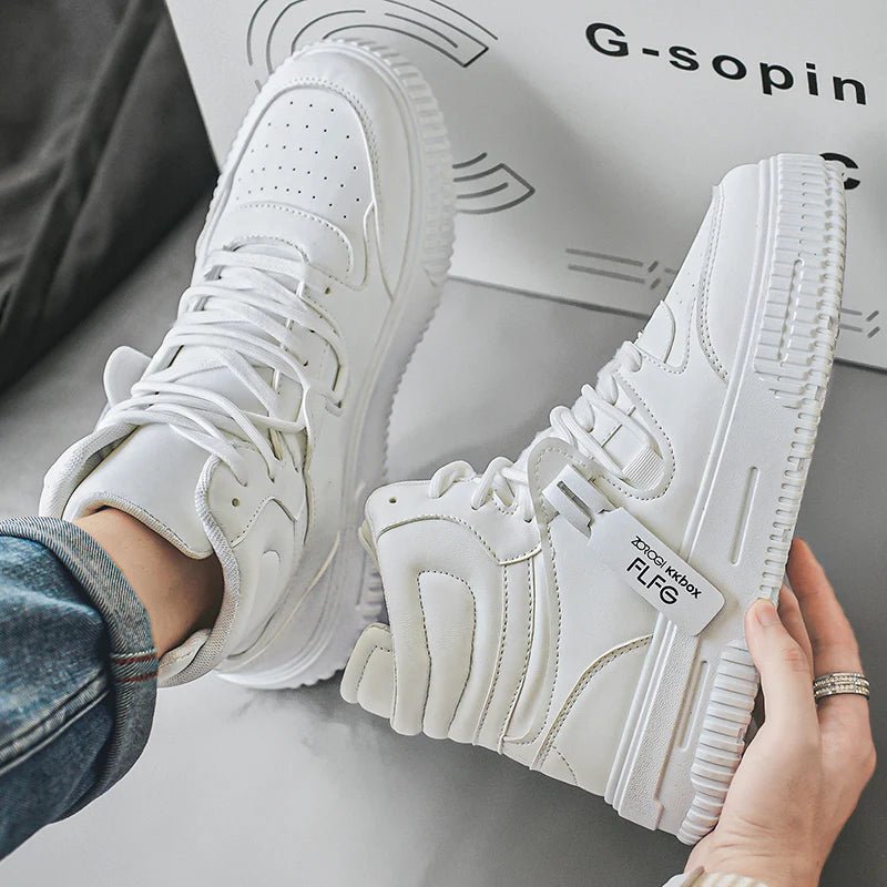 Men’s Leather Casual Mid - Top Shoes – Height Increasing Sneakers, Breathable & Hard - Wearing - StepByStepNow