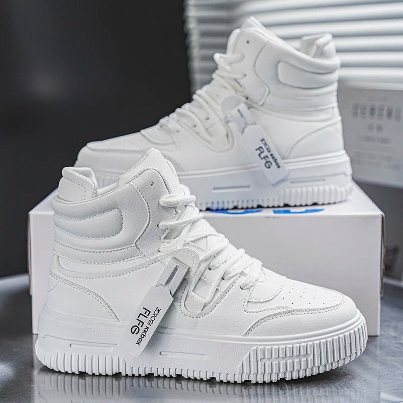 Men’s Leather Casual Mid - Top Shoes – Height Increasing Sneakers, Breathable & Hard - Wearing - StepByStepNow